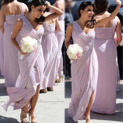 Sweetheart one shoulder bridesmaid dresses,long bridesmaid dresses,chiffon bridesmaid dresses,with slit bridesmaid dresses,pd39007