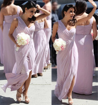 Sweetheart One Shoulder Bridesmaid Dresses,Long Bridesmaid Dresses,Chiffon Bridesmaid Dresses,With Slit Bridesmaid Dresses,PD39007