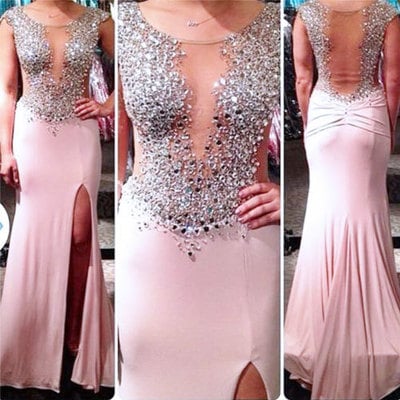Gorgeous crystal beaded prom dresses,cap sleeve evening dresses,side slit prom dresses,see-through prom dresses,pd390010