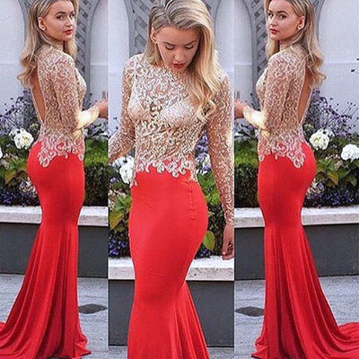Largos red prom dresses,mermaid evening dresses,long sleeve prom dresses,sexy evening dresses,backless prom dresses,pd390012