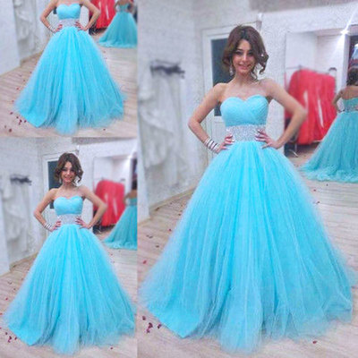 Sweetheart ball gown evening dresses,sweet 16 dresses,blue tulle prom dresses,strapless party dresses,evening dresses,pd390014