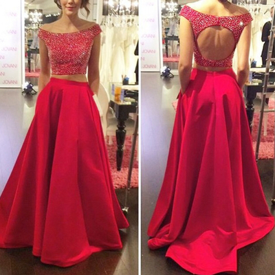 Charming prom dresses,two pieces prom dresses,o-neck prom dresses,beading prom dresses,backless prom dresses,pd390017