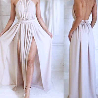 Elegant sexy prom dresses,halter prom dresses,backless prom dresses,with slit prom dresses,long evening dresses,pd390022
