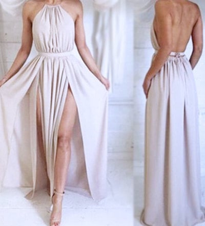 Elegant Sexy Prom Dresses,Halter Prom Dresses,Backless Prom Dresses,With Slit Prom Dresses,Long Evening Dresses,PD390022