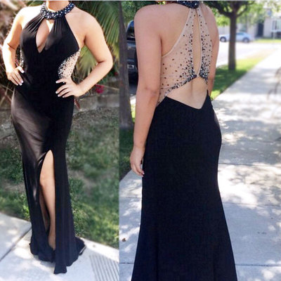 Gorgeous halter prom dresses,beading prom dresses,with slit prom dresses,charming sheath prom dresses,long evening dresses,pd390023