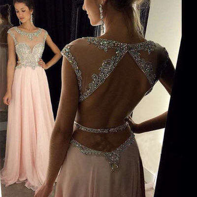 Unique long prom dresses,sequin long pink prom dresses for teens, elegant a-line evening dresses,backless prom dresses,pd390030