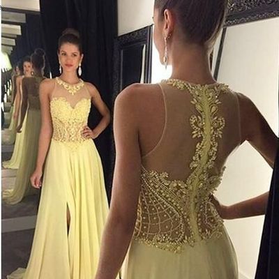 Elegant prom dresses,sexy prom dresses,o-neck pom dresses,with slit prom dresses,chiffon prom dresses,long prom dresses,pd390035