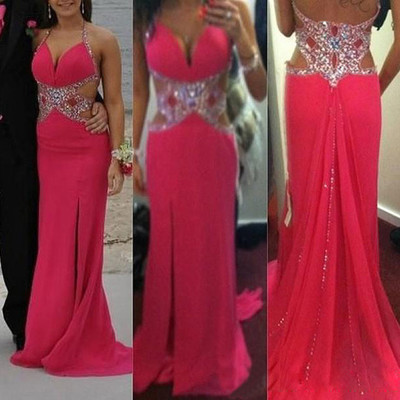 Classy sexy mermaid long prom dresses,halter beaded lace evening dresses, with slit dresses for prom,chiffon floor-length evening dresses,pd390036