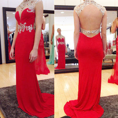 Gorgeous sexy prom dresses,red long mermaid prom dresses,backless bridesmaid dresses,cap sleeve evening dresses,special occasion dresses,pd390038