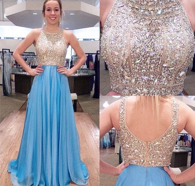 Gorgeous Prom Dresses,O-Neck Prom Dresses,Beading Crystal Prom Dresses,Backless Prom Dresses,Floor-Length Evening Dresses,Chiffon Prom Gowns,PD390048