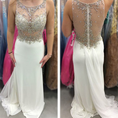 Gorgeous Sexy Beading Prom Dresses,Ivory Prom Dresses,Scoop Neck Prom Dresses,Floor-Length Evening Dresses,PD390056