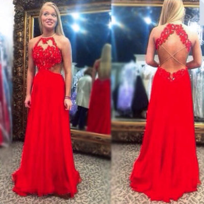Gorgeous Sexy Prom Dresses,Red Appliques Prom Dresses,Long Prom Dresses,Backless Evening Dresses,Special Occasion Dresses,PD390057