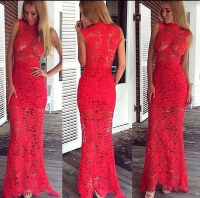 Elegant Red Long Prom Dresses,Lace Prom Dresses,Sexy Prom Dresses,See Through Evening Gowns,Special Occasion Dresses,PD390059