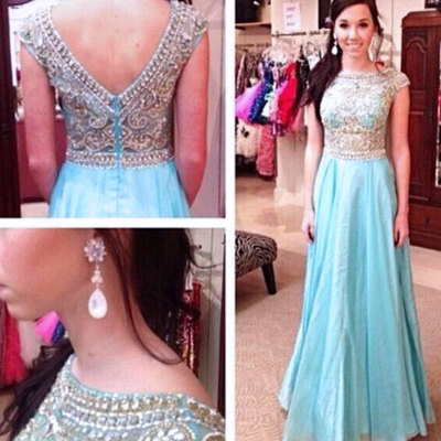 Elegant a line prom dresses,round neck prom dresses,long homecoming dresses,chiffon evening dresses,beading prom dresses,party dresses,pd390061