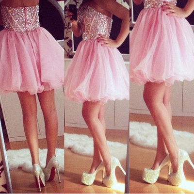 Sweetheart A Line Prom Dresses,Short Pink Prom Dresses,Beading Prom Dresses,Strapless Prom Dresses,Pretty Prom Dresses,PD390062