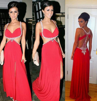 Elegant Handmade Burgundy Prom Dresses,Floor-Length Prom Dresses,With Slit Prom Dresses,Backless Evening Dresses,PD390070