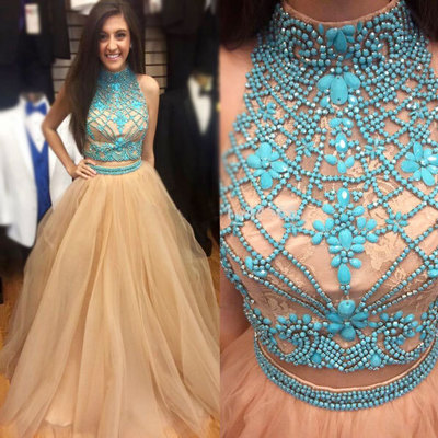 Gorgeous new fashion two piece evening dresses,high neck prom dresses,beading prom dresses,popular party dresses,pd390078