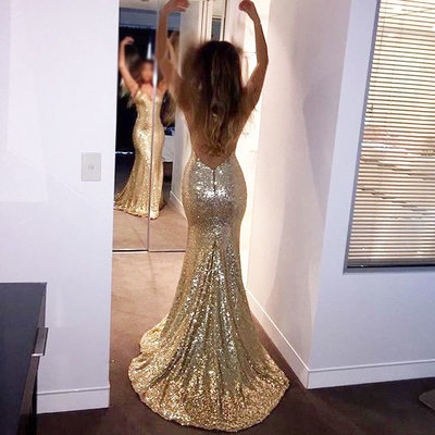 Sparkly high quality prom dresses,mermaid prom dresses,gold sequin prom dresses,backless prom dresses,sexy prom dresses,pd390083 - Thumbnail 5