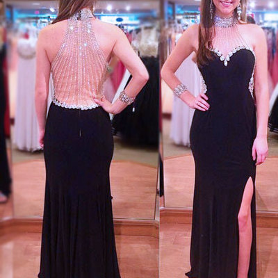 Gorgeous prom dresses,high-neck prom dresses,beaded prom dresses,slit prom dresses ,black floor length prom dresses,sexy prom dresses,pd390090 - Thumbnail 5