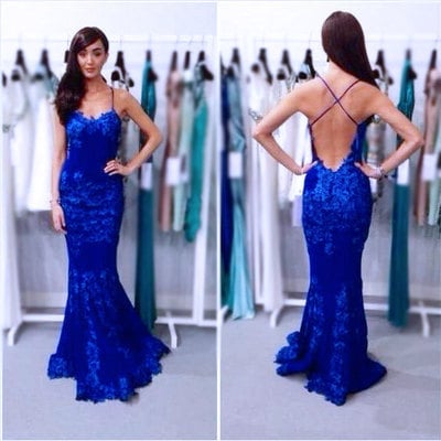Largos New Fashion Prom Dresses,Backless Cross Prom Dress,Royal Blue Lace Prom Dresses,Long Prom Dresses,PD390091