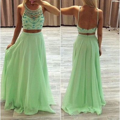 Classy two piece prom dresses,a line prom dresses,round neck beading prom dresses,backless prom dresses,chiffon evening dresses,pd390093 - Thumbnail 3