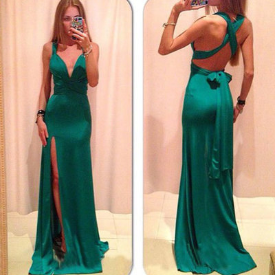 Classy evening dresses,v-neck evening dresses,satin evening dresses,backless evening dresses,long prom dresses,pd3900106
