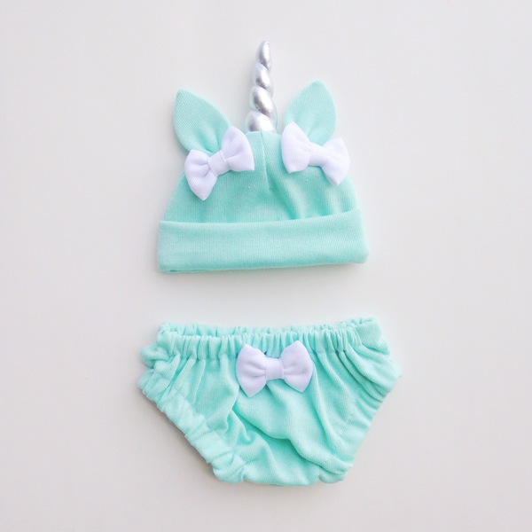 Unicorn Hat & Bloomers Set - Mint