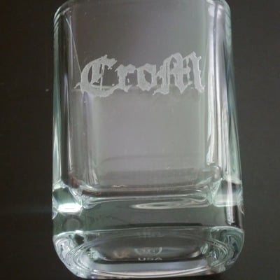 "cro-m" logo shot glass