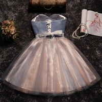  Cute grey/black strapless short prom dress, homecoming dress, bridesmaid dress - Thumbnail 1