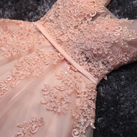 High quality pink lace short prom dress, homecoming dress, bridesmaid dress - Thumbnail 1
