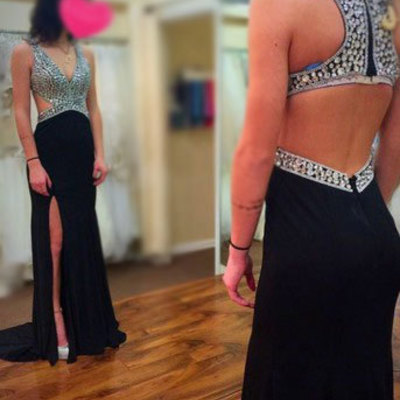 Largos sexy prom dresses,v-neck prom dresses,sequined prom dresses,with slit prom dresses,floor-length prom dresses,pd3900107