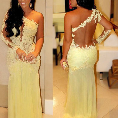 Elegant prom dresses,one-shoulder prom dresses,appliques prom dresses,long sleeve prom dresses,sexy prom dresses,pd3900117 - Thumbnail 3