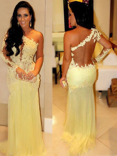 Elegant Prom Dresses,One-Shoulder Prom Dresses,Appliques Prom Dresses,Long Sleeve Prom Dresses,Sexy Prom Dresses,PD3900117