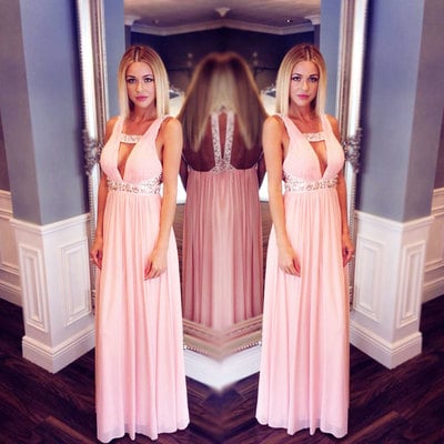 Elegant High Quality A-Line Prom Dresses,V-Neck Prom Dresses,Chiffon Prom Dresses,Beading Prom Dresses,Backless Prom Dresses,PD3900128