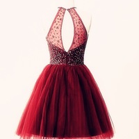 Cute Handmade Tulle Wine Red Short Prom Dresses, Homecoming Dresses, Party Dresses - Thumbnail 1