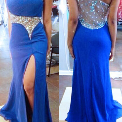 Elegant prom dresses,one-shoulder prom dresses,crystal prom dresses,with slit prom dresses,sexy prom dresses,pd3900130