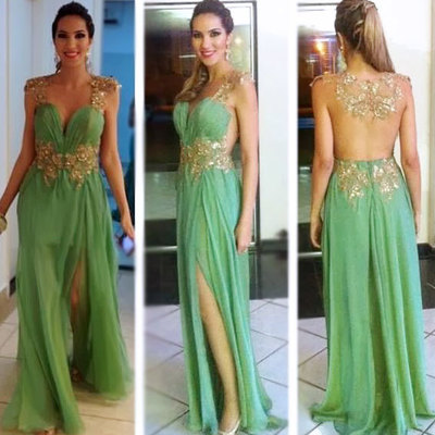 Charming prom dresses,appliques prom dresses,a-line prom dresses,v-neck prom dresses,with slit prom dresses,sexy prom dresses,pd3900132 - Thumbnail 4