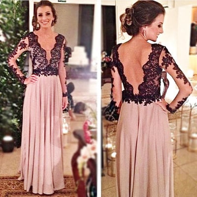 Largos Prom Dresses,V-Neck Prom Dresses,A-Line Prom Dresses,Long Sleeve Prom Dresses,Chiffon Prom Dresses,Backless Prom Dresses,PD3900141