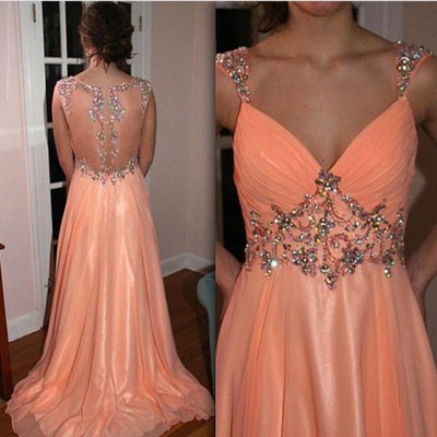 Largos long prom dresses,a-line prom dresses,v-neck prom dresses,chiffon prom dresses,beading prom dresses,pd3900156 - Thumbnail 3