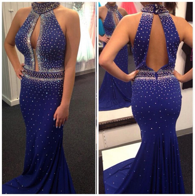 Largos Long Prom Dresses,Halter Prom Dresses,Sexy Backless Prom Dresses,Sleeveless Prom Dresses,Beading Prom Dresses,PD3900157