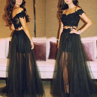 Elegant high quality black prom dresses,two pieces prom dresses,tulle prom dresses,appliques prom dresses,a-line prom dresses,pd3900165 - Thumbnail 3
