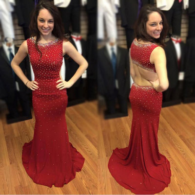 Largos Prom Dresses,Mermaid Prom Dresses,O-Neck Prom Dresses,Sexy Backless Prom Dresses,Beading Prom Dresses,PD3900167