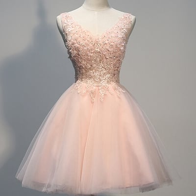 Sweetheart cute pink homecoming dresses,v-neck homecoming dresses,organza homecoming dresses,appliques homecoming dresses,pd3900176 - Thumbnail 2