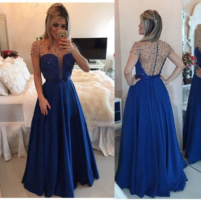 Charming A-Line Prom Dresses,Chiffon Prom Dresses,Beading Prom Dresses,O-Neck Prom Dresses,Short Sleeve Prom Dresses,PD3900204