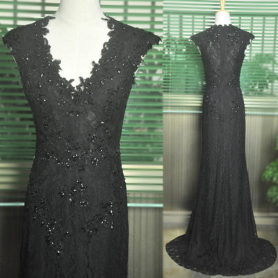 Elegant black prom dresses,v-neck prom dresses,lace prom dresses,appliques prom dresses,mermaid prom dresses,pd3900206 - Thumbnail 2