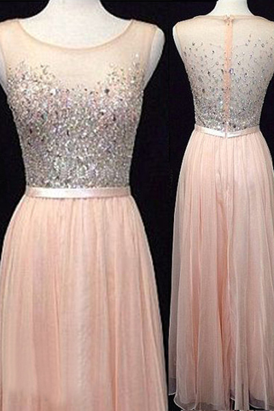 Largos A-Line Chiffon Prom Dresses,O-Neck Prom Dresses,Beading Prom Dresses,See Through Prom Dresses,PD3900215