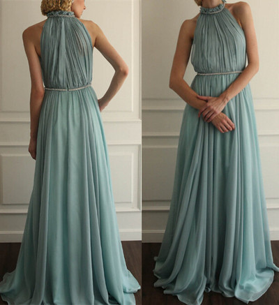 Elegant Long Prom Dresses,A-Line Prom Dresses,High-Neck Prom Dresses,Chiffon Prom Dresses,Pleat Prom Dresses,PD3900217