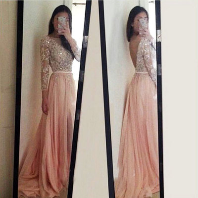 Gorgeous prom dress,a-line prom dresses,chiffon prom dresses,long sleeve prom dresses,appliques prom dresses,backless prom dresses,pd3900220 - Thumbnail 3