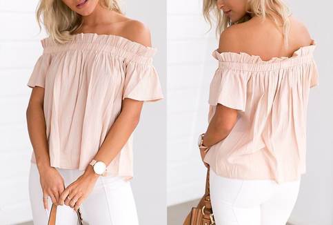 Apricot Off Shoulder Puff Blouse