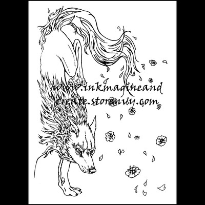 Blossom Wolf Coloring Poster